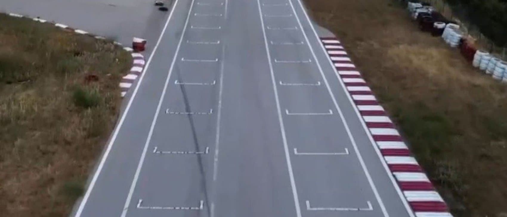 The painted starting grid on the main straight of the RPM karting circuit, Mtein